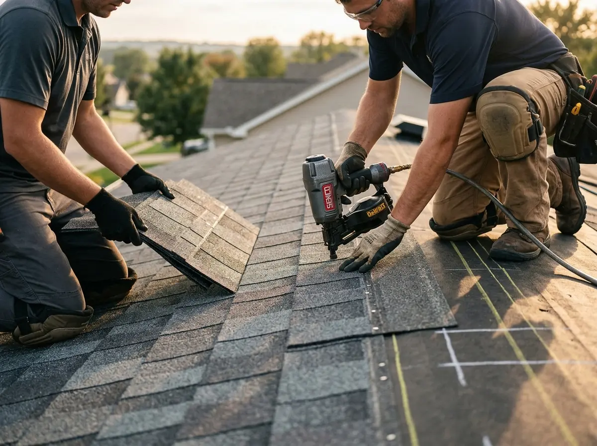 Professional roofer working on a residential roof in Hinesville